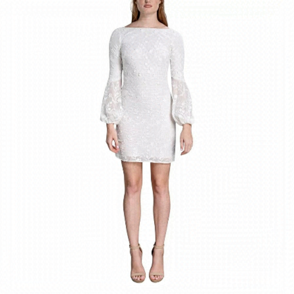 NWT Dress the Population Evelyn Textured Floral Shift White Dress